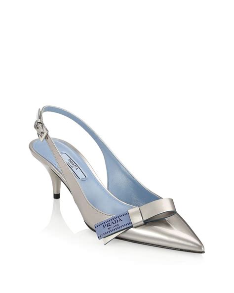 prada leather kitten-heel slingback pumps|More.